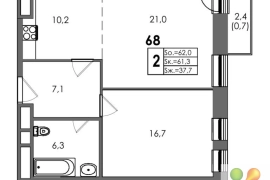 Продажа 2-комнатной квартиры 61,9 м², 16/16 этаж   Новостройка