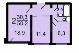 2-к. квартира, 50,3 м², 1/17 эт.