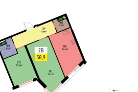 2-комн. квартира, 58,7 м²